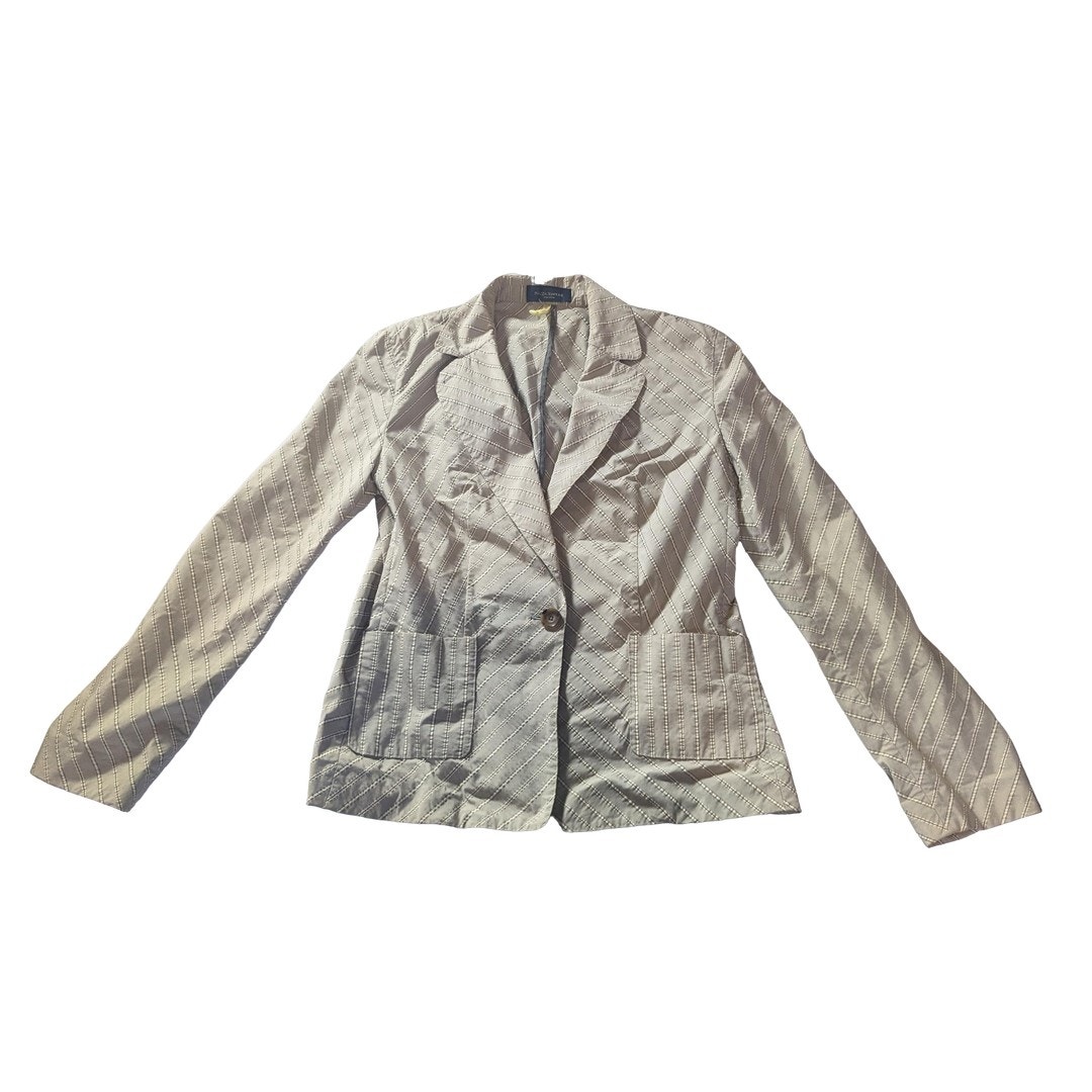 Piazza Sempione Striped Business Work Fitted Blazer Women's Size 6 In Cream